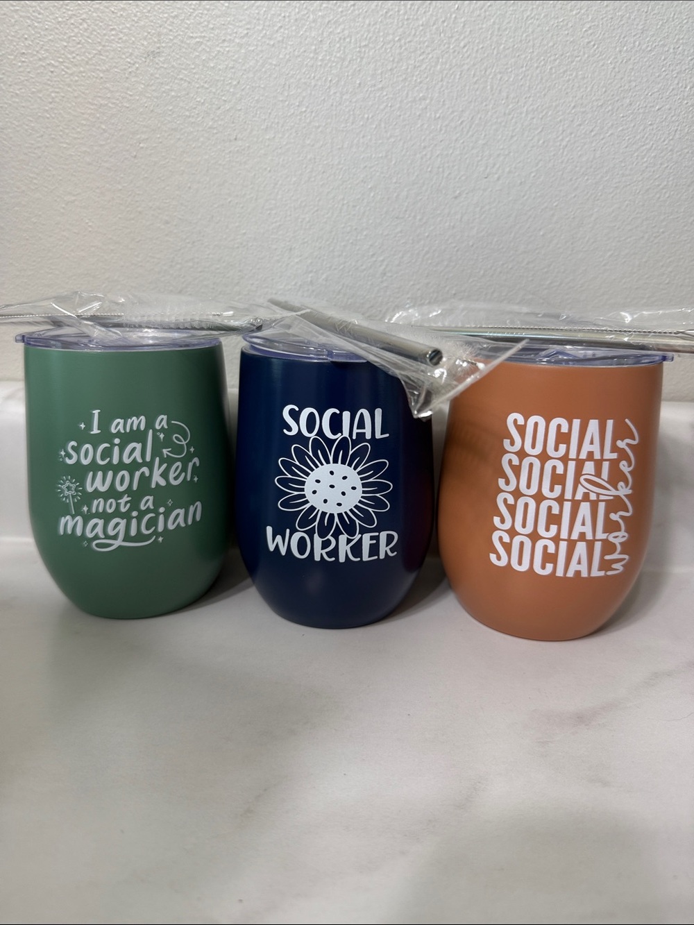 Social Worker Insulated Stemless Tumbler - Green, Navy, Terracotta